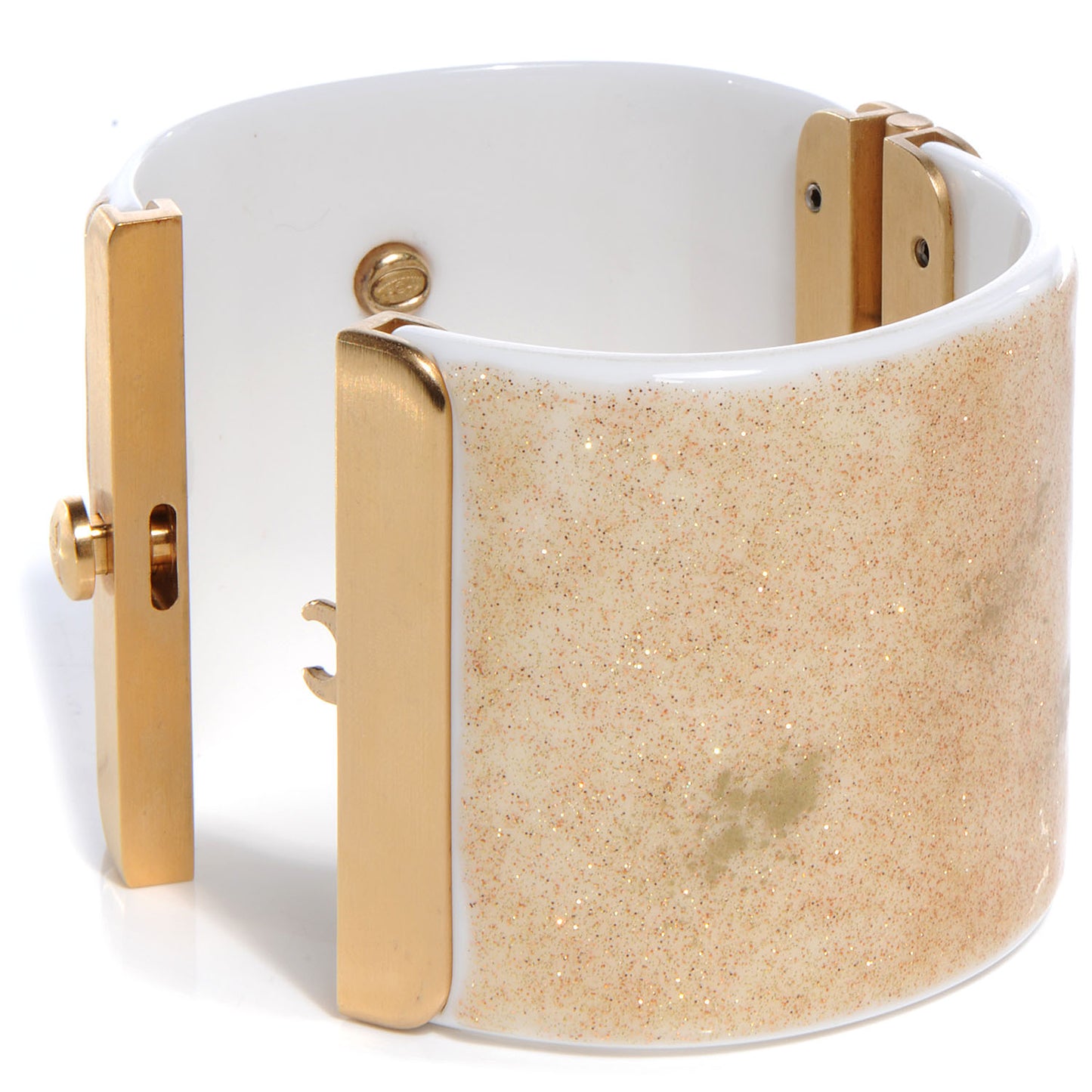 Resin Crystal CC Cuff Gold Glitter White