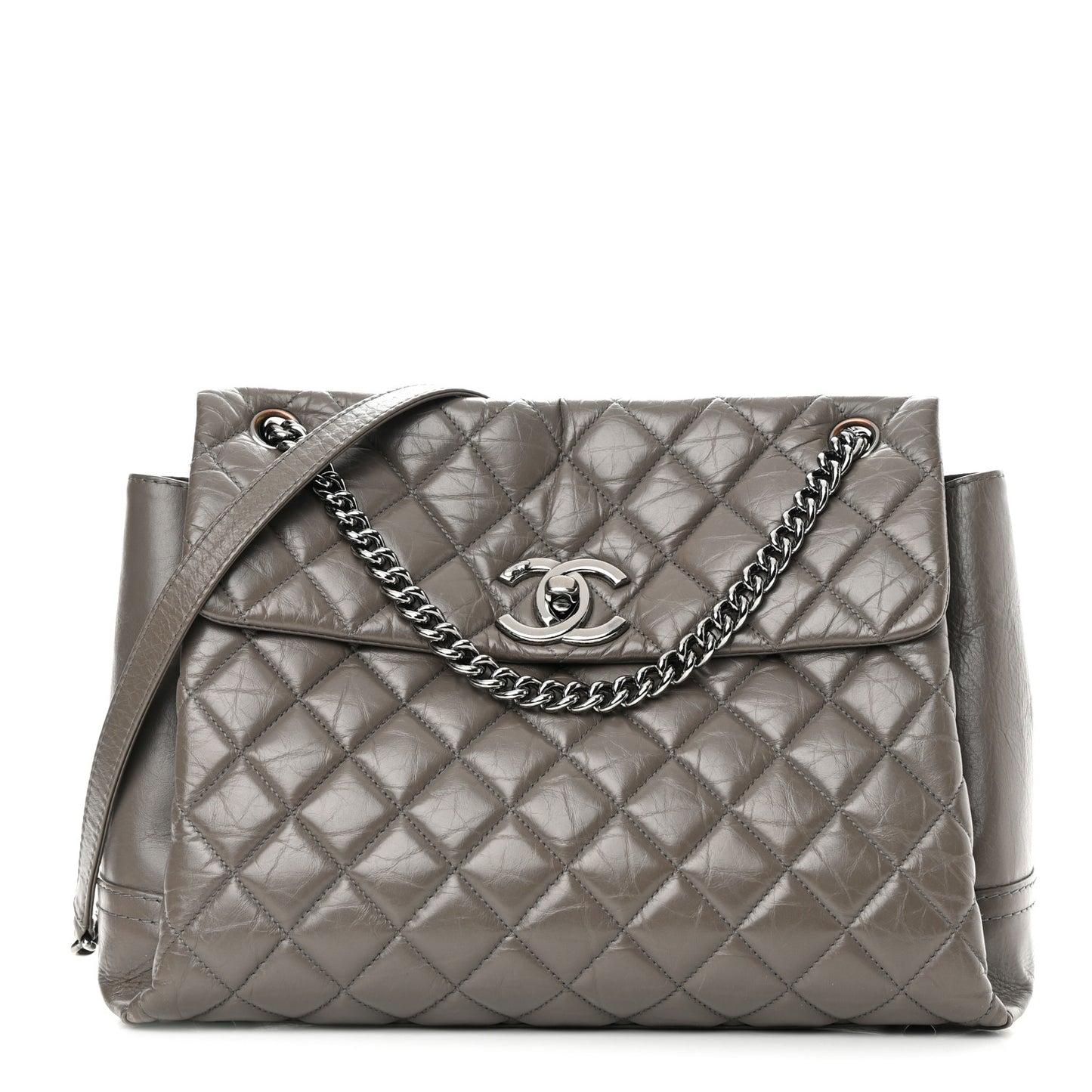 Aged Calfskin Medium Lady Pearly Flap Grey