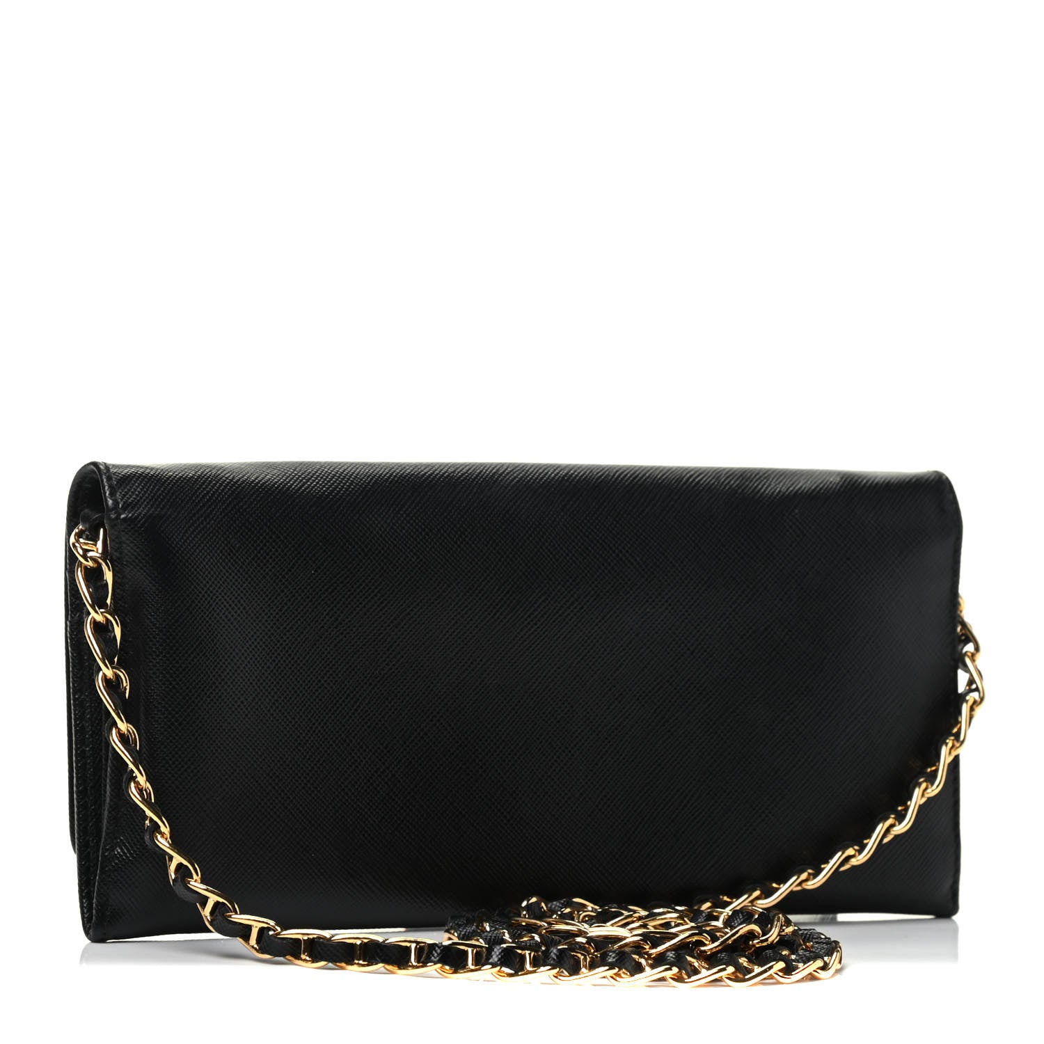 Prada Saffiano Metal Oro Chain Wallet Black 3 of 9