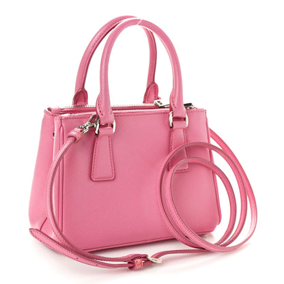 Prada Saffiano Lux Micro Galleria Double Zip Tote Begonia 2 of 9