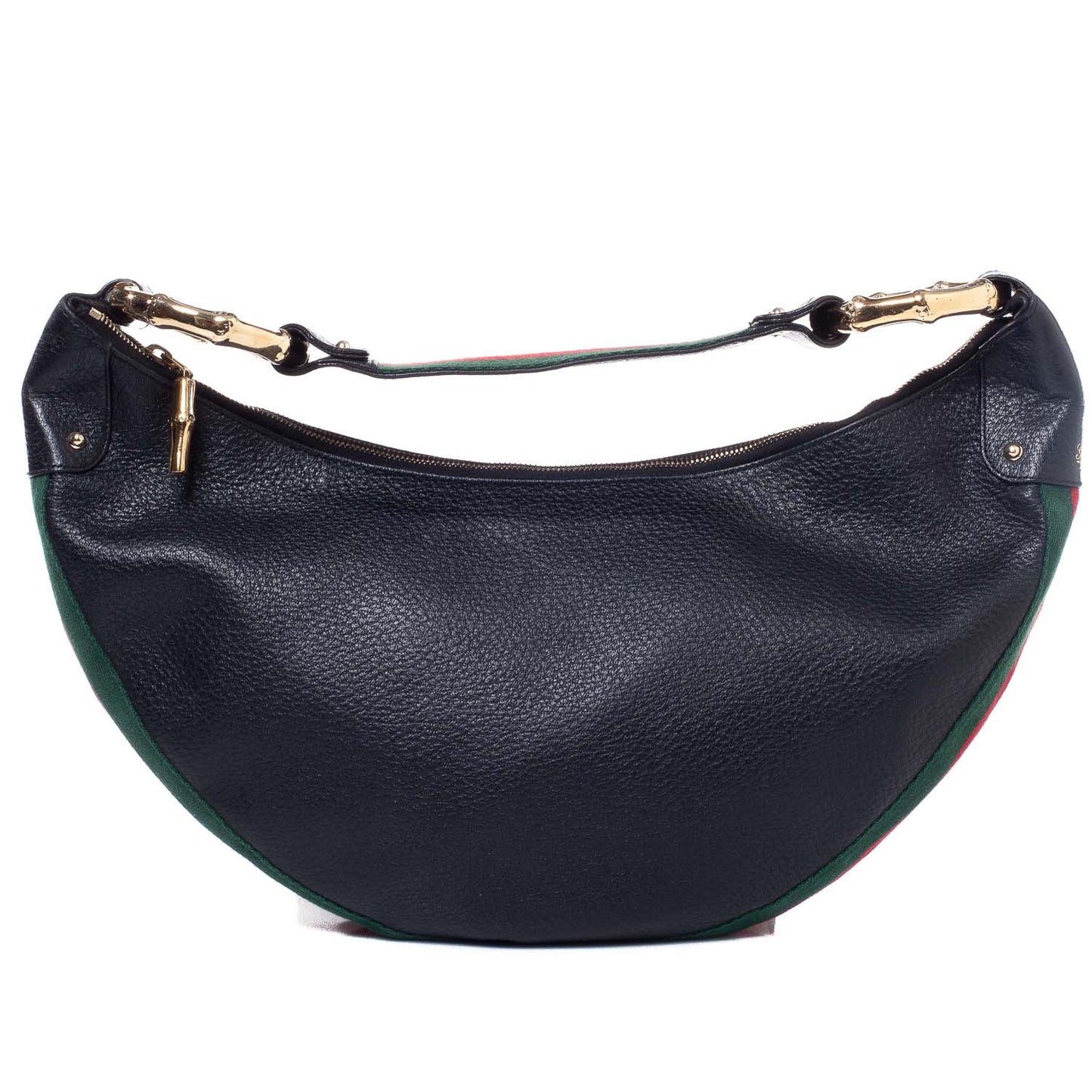 Pebbled Calfskin Web Bamboo Ring Hobo Black