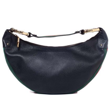 Gucci Pebbled Calfskin Web Bamboo Ring Hobo Black 1 of 9