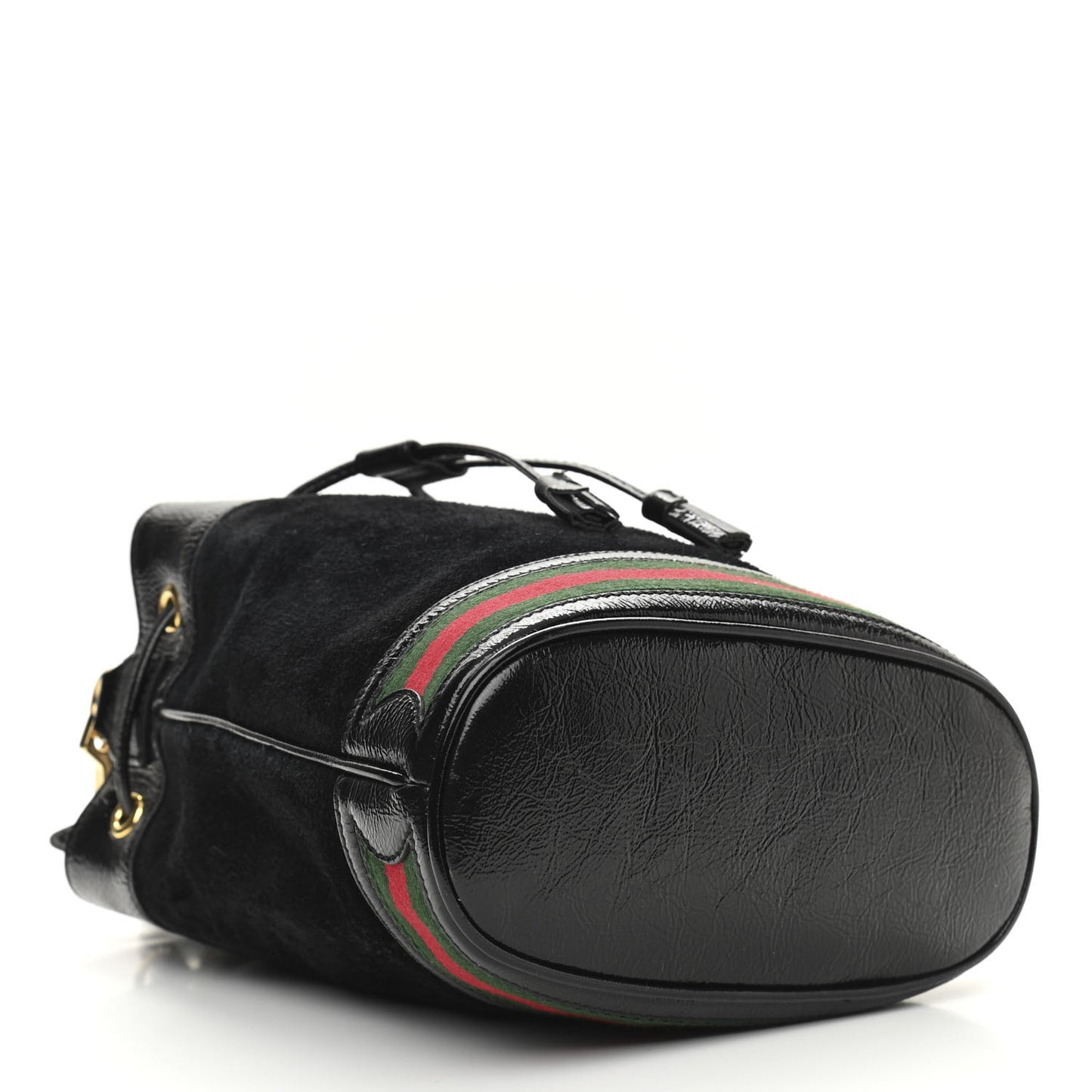 Suede Patent Web Small Ophidia Bucket Bag Black