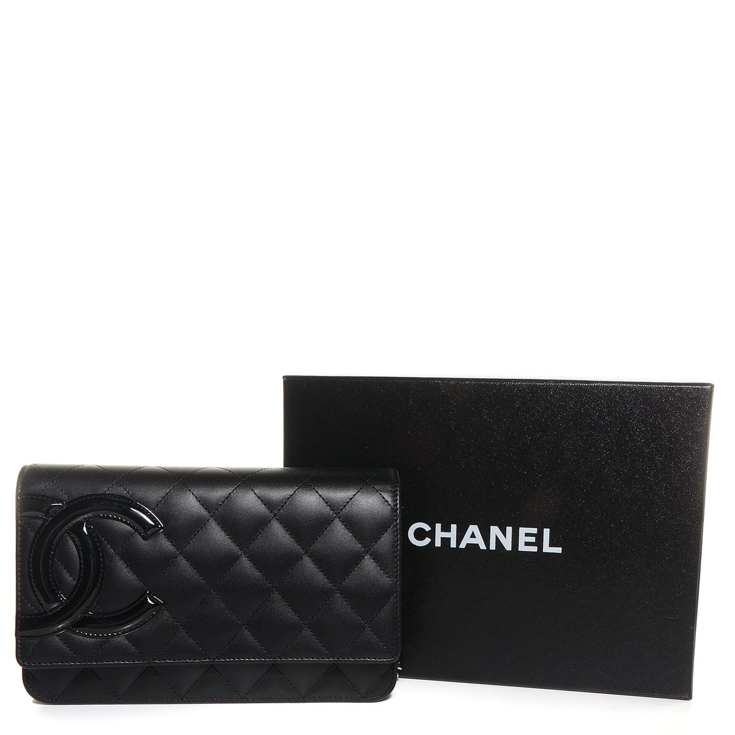 Calfskin Quilted Cambon Wallet On Chain WOC Black