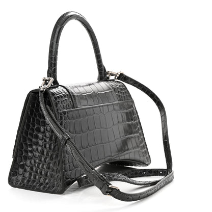 Balenciaga Shiny Calfskin Crocodile Embossed Small Hourglass Top Handle Bag Dark Grey 3 of 13