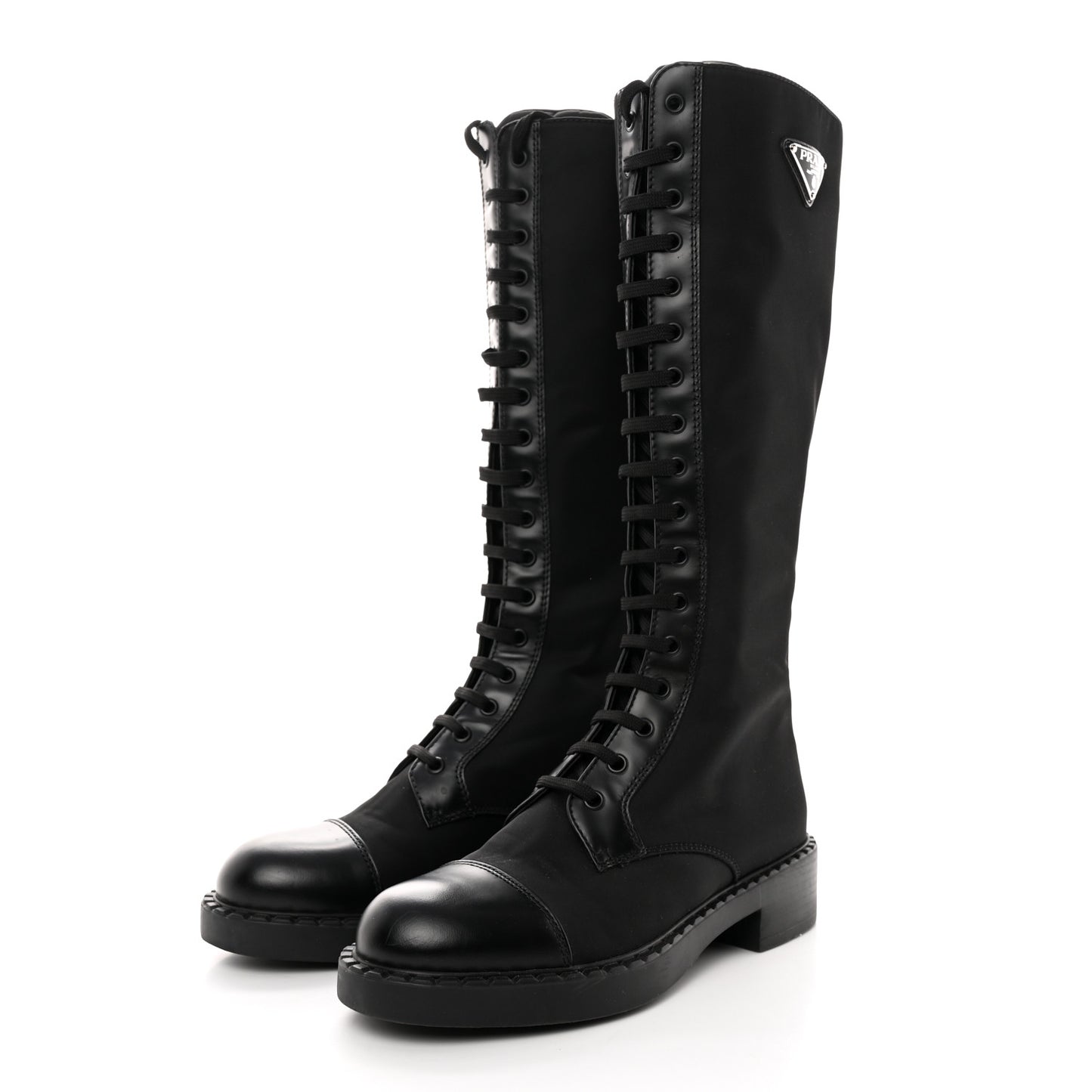 Re-Nylon Spazzolato Rois Metal Triangle Logo Tall 50mm Combat Boots 38.5 Black
