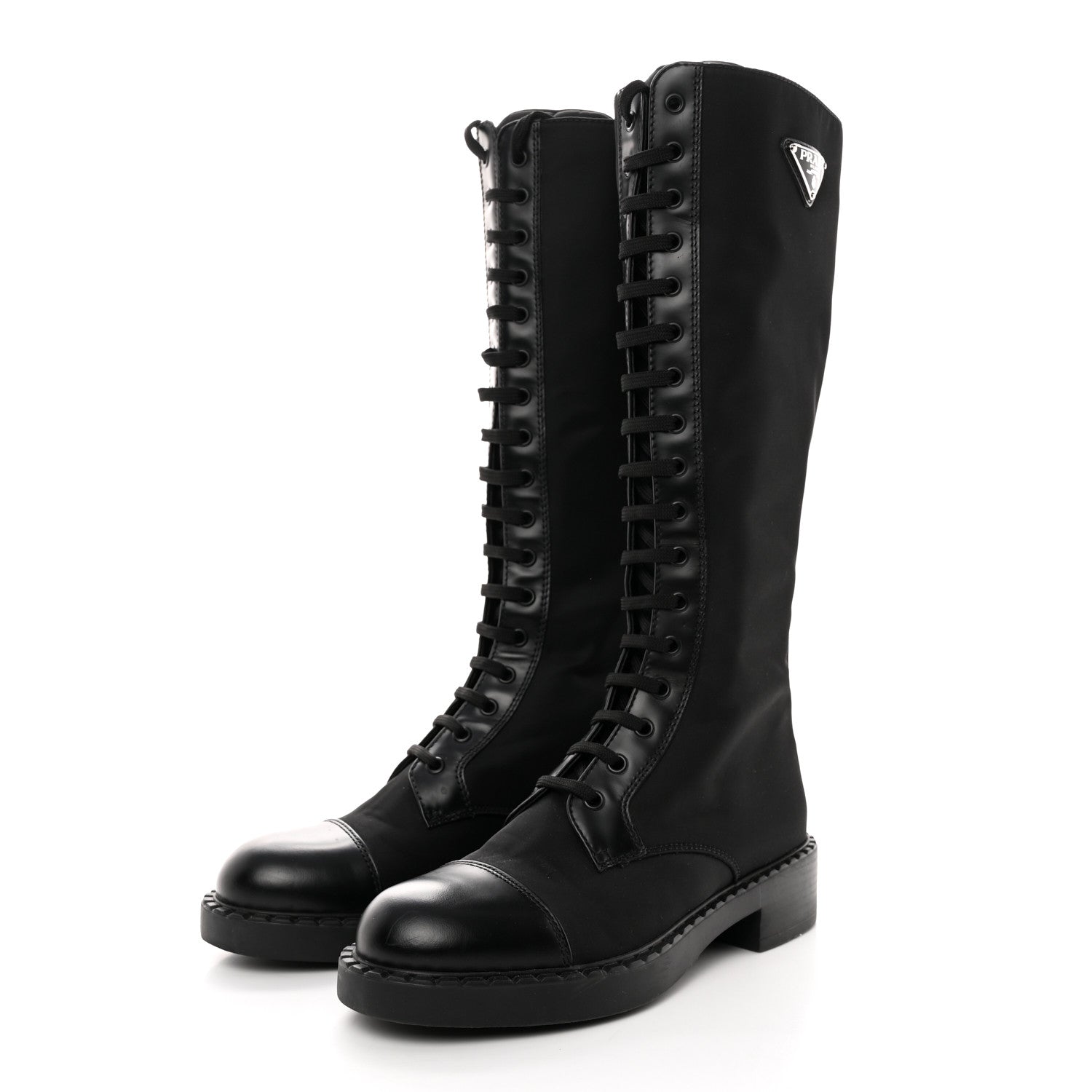 Prada Re-Nylon Spazzolato Rois Metal Triangle Logo Tall 50mm Combat Boots 38.5 Black 3 of 14