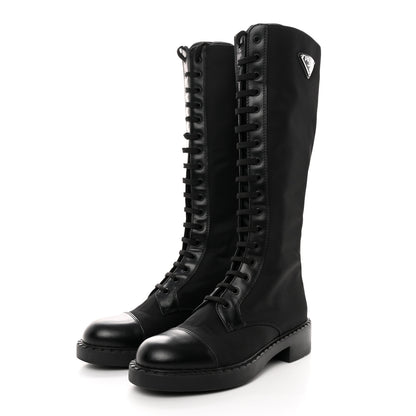 Prada Re-Nylon Spazzolato Rois Metal Triangle Logo Tall 50mm Combat Boots 38.5 Black 3 of 14
