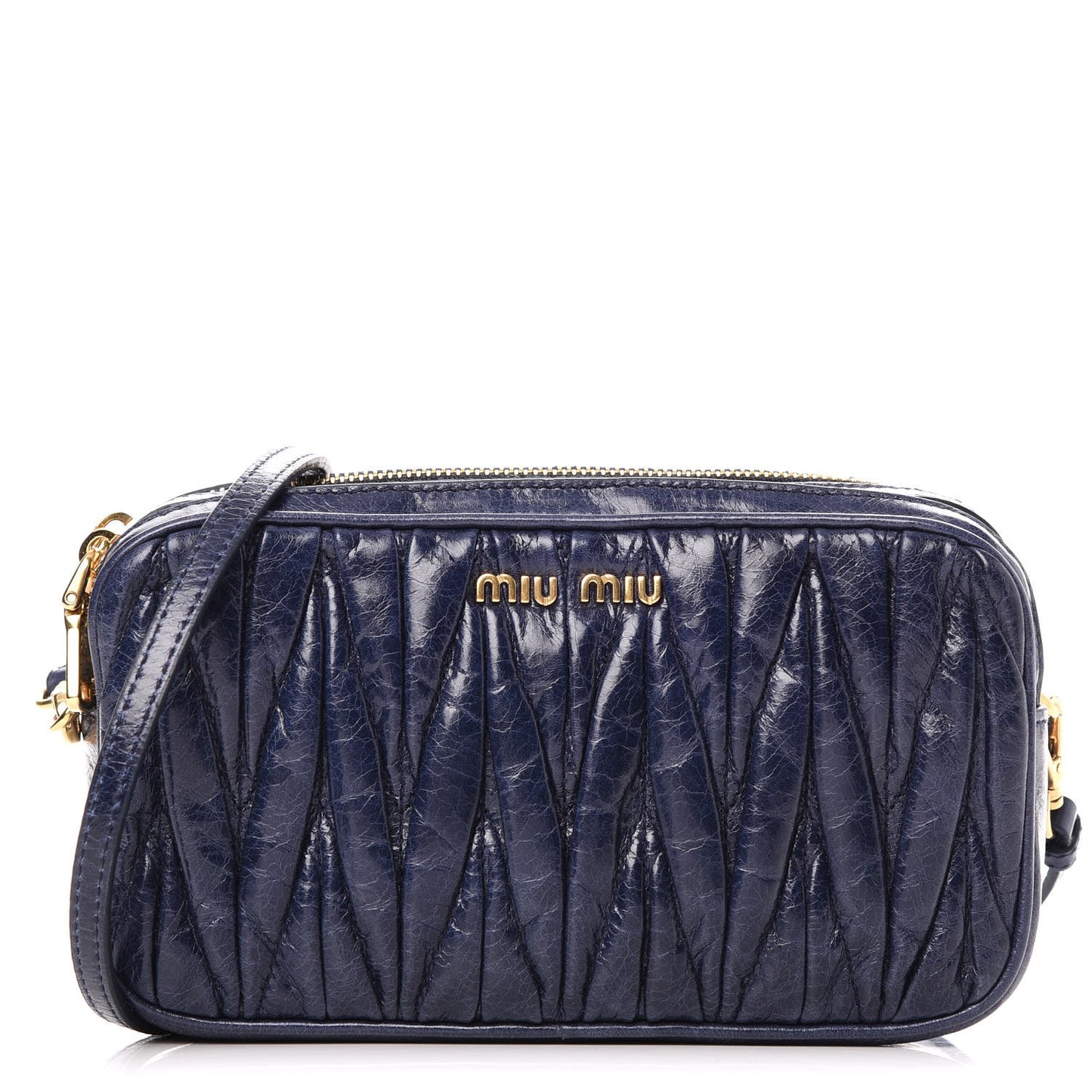 Vitello Lux Matelasse Double Zip Chain Shoulder Bag Bleuette