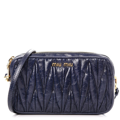 Miu Miu Vitello Lux Matelasse Double Zip Chain Shoulder Bag Bleuette 1 of 9