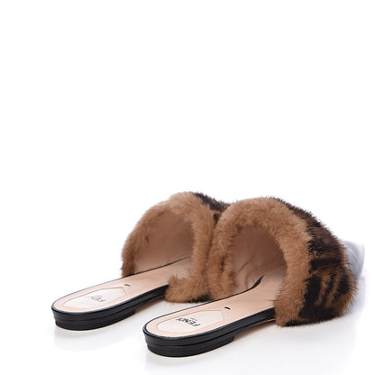Fendi Calfskin Mink Fur FF Flat Mules 40 Black 4 of 12