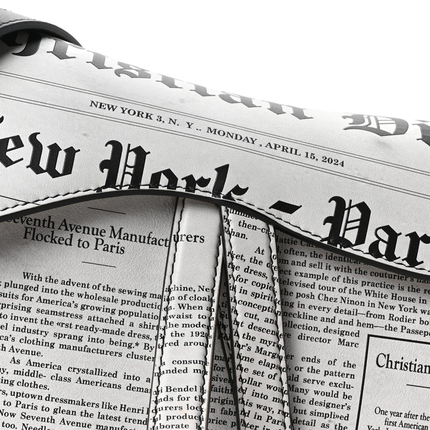 Calfskin Newspaper Printed Saddle Bag With Strap Black White
