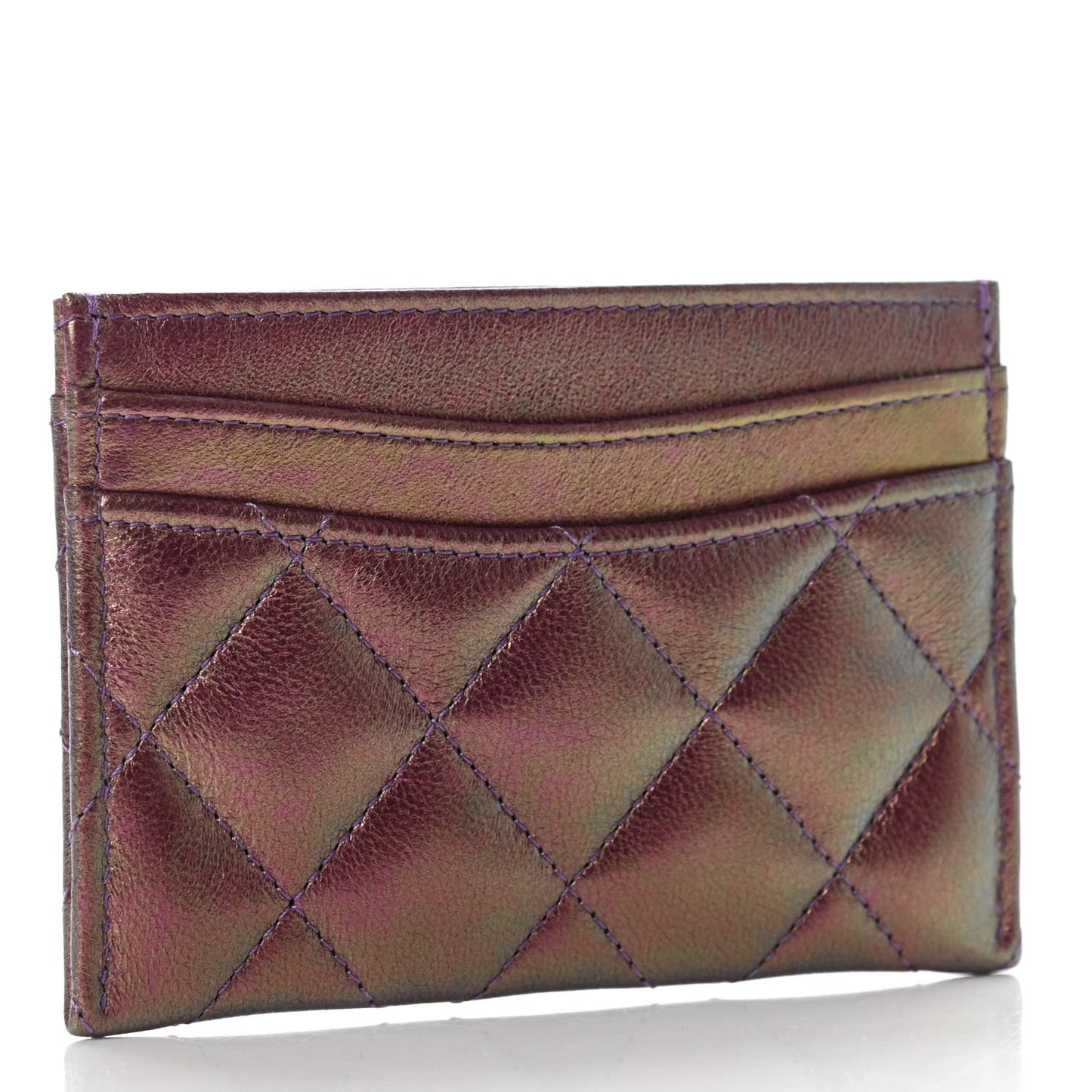 Iridescent Lambskin Quilted Card Holder Purple