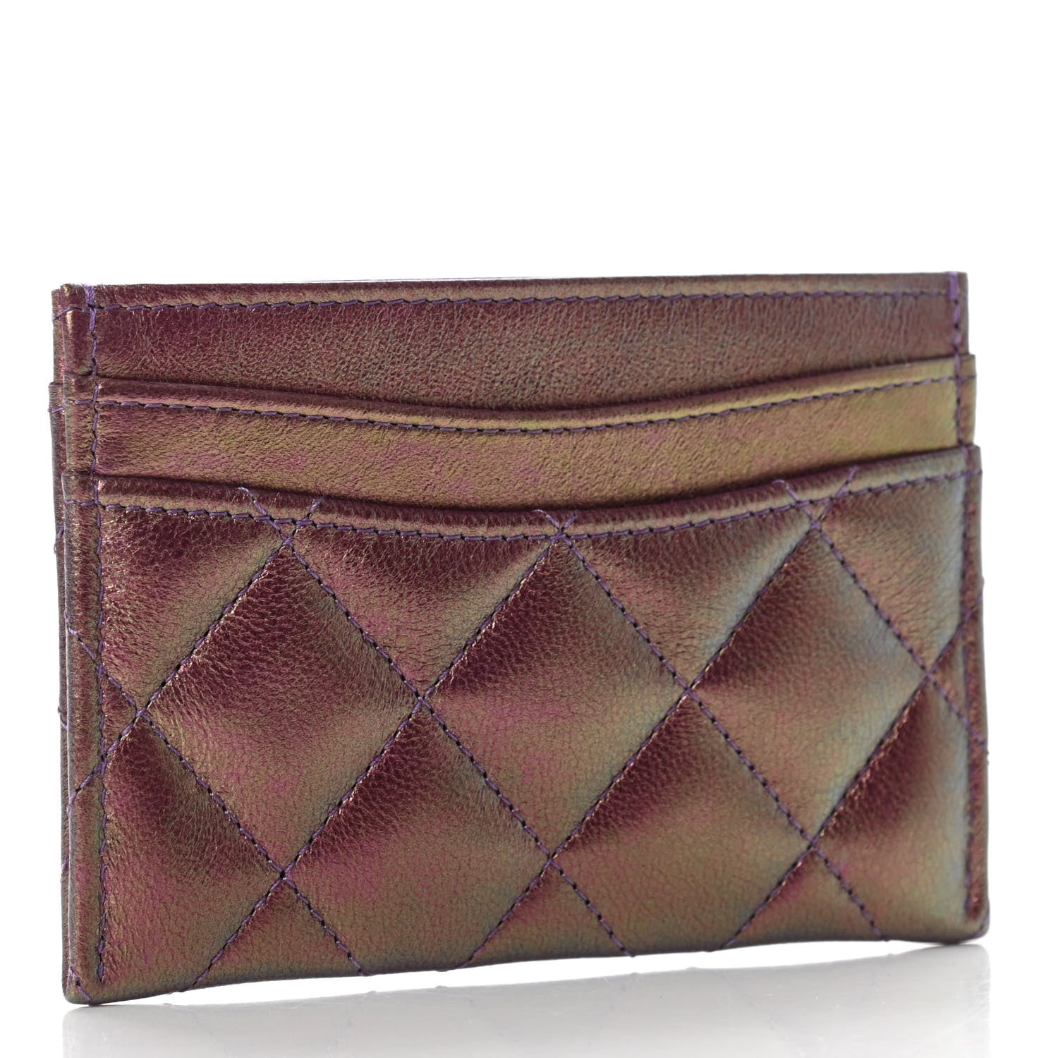 Chanel Iridescent Lambskin Quilted Card Holder Purple 3 of 7