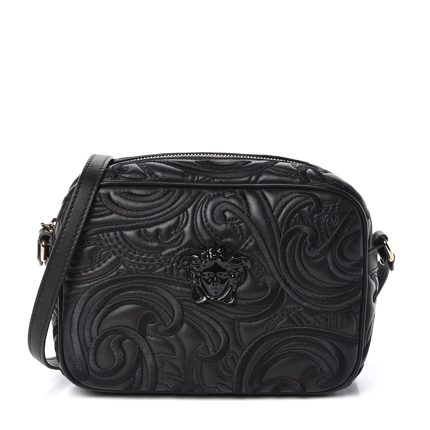 Nappa Embroidered Baroque Palazzo Camera Bag Black