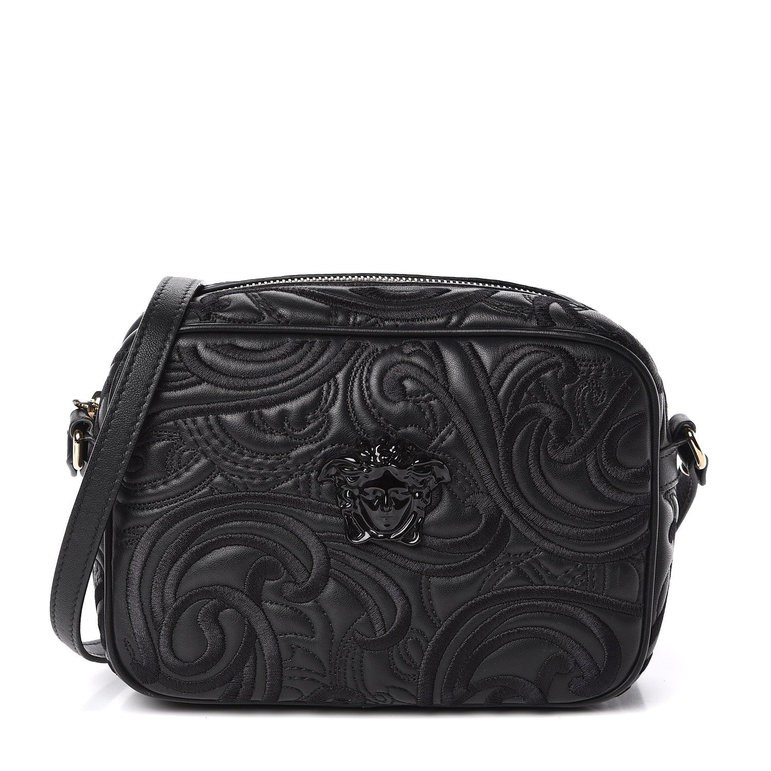 Versace Nappa Embroidered Baroque Palazzo Camera Bag Black 1 of 9