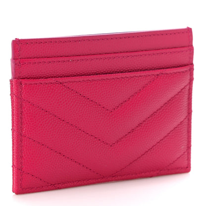 Saint Laurent Grain De Poudre Matelasse Chevron Monogram Credit Card Case Fresh Fuxia 2 of 10
