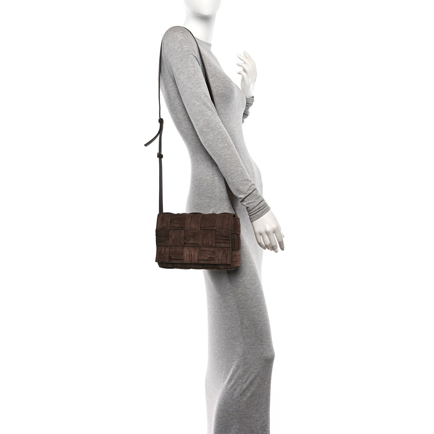 Suede Maxi Intreccio Plisse Cassette Crossbody Bag Brown