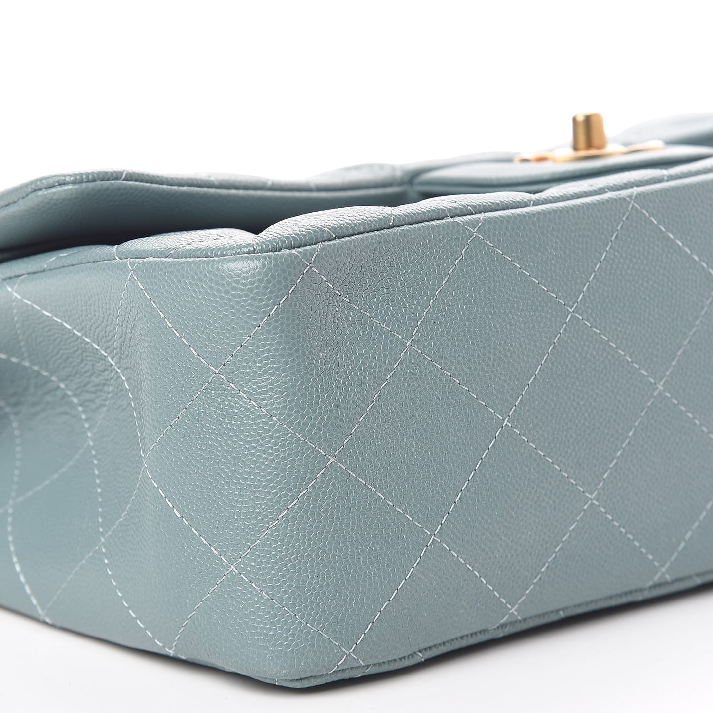 Iridescent Caviar Quilted Jumbo Double Flap Light Blue
