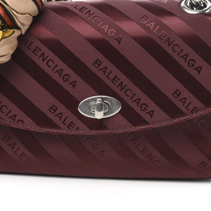 Balenciaga Nylon Jacquard Diagonal Logo Small Scarf Lock Chain Shoulder Bag Rouge Bordeaux Black Beige 11 of 11