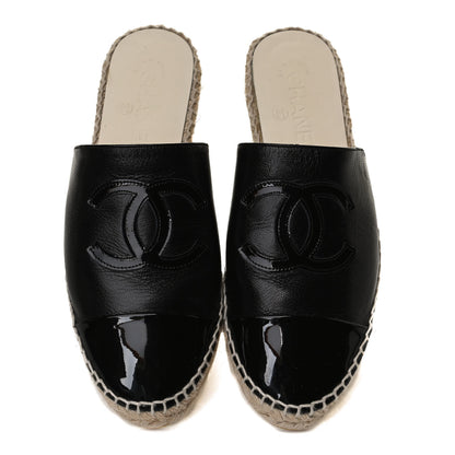 Chanel Goatskin Patent Calfskin CC Espadrille Mules 36 Black 5 of 13