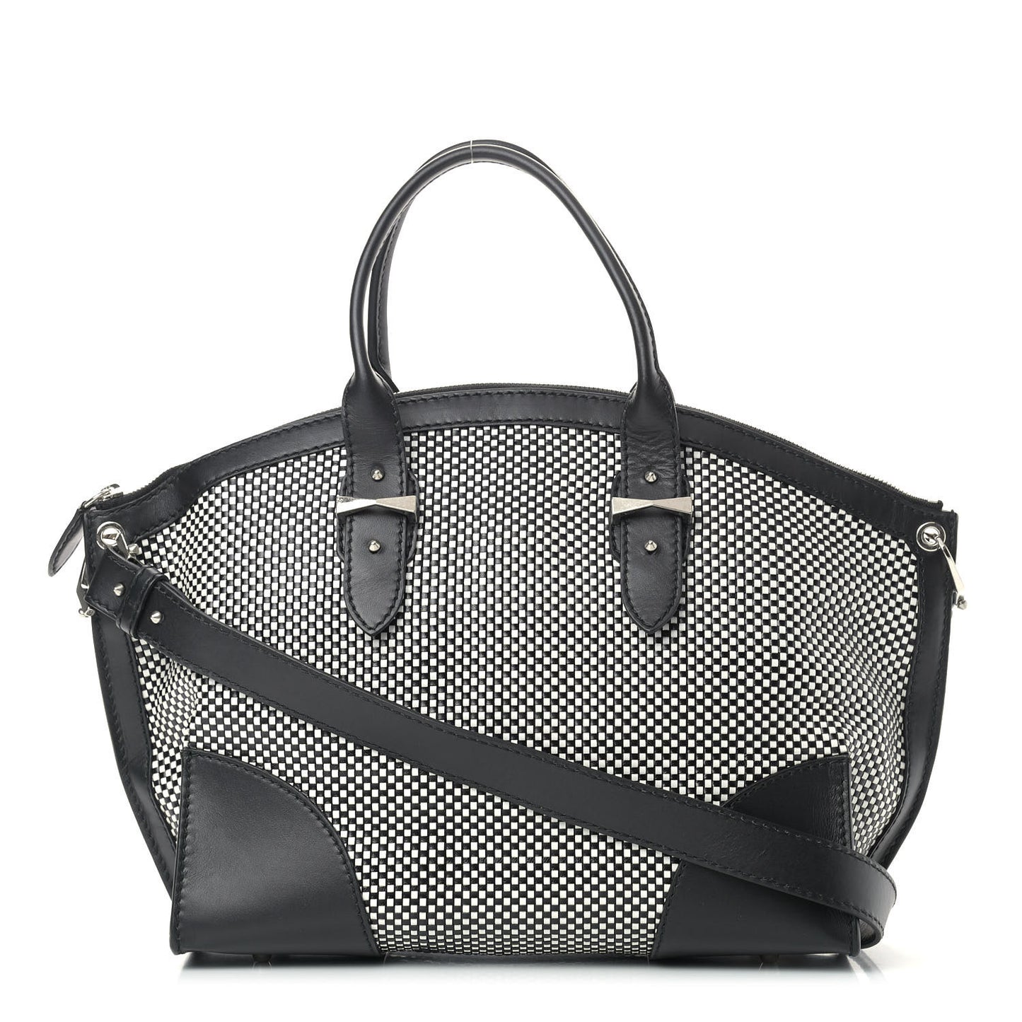 Soft Calfskin Woven Medium Legend Tote Black White