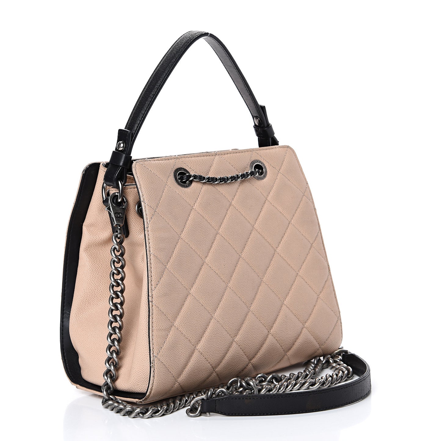 Caviar Quilted Small CC Bucket Bag Beige