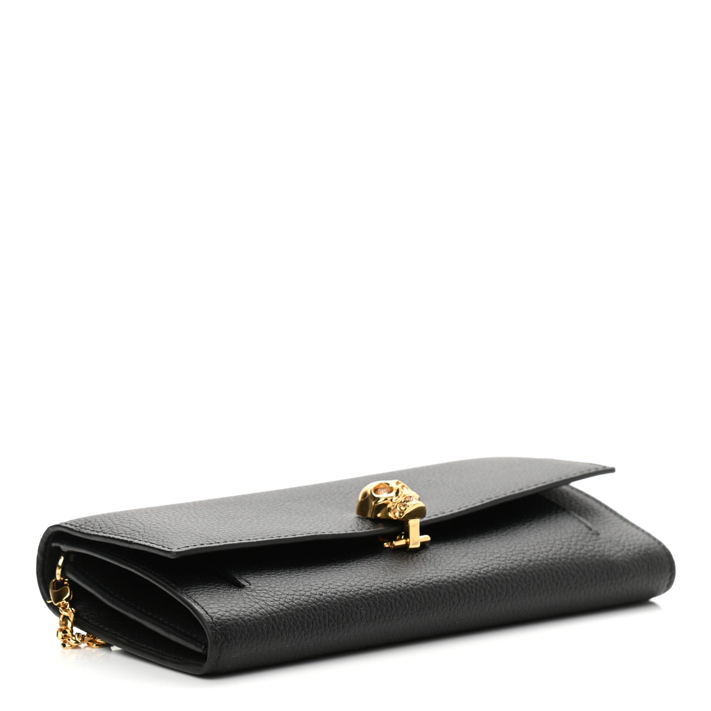 Pebbled Calfskin Skull Wallet on Chain Black