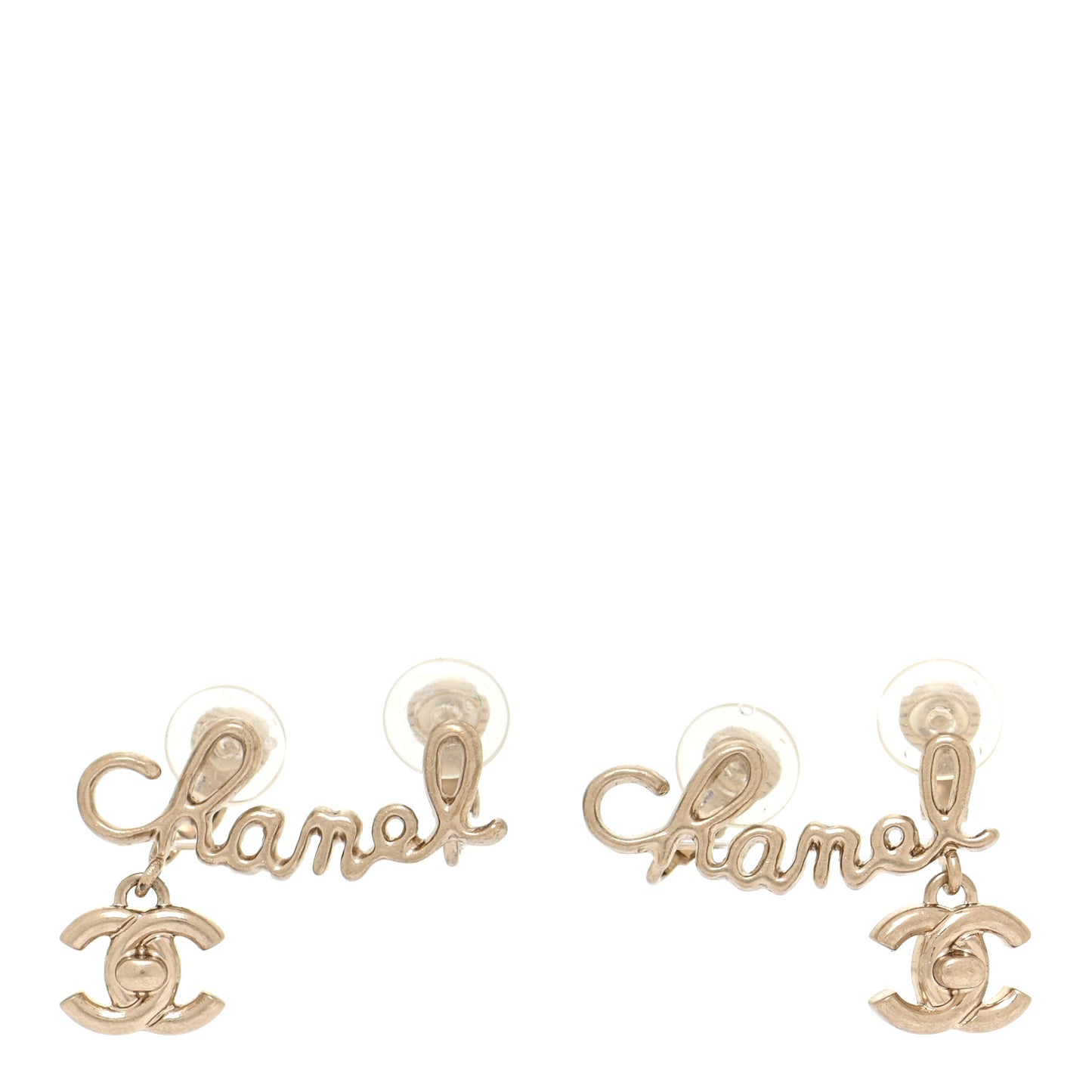 Metal CC Turnlock Climber Clip On Earrings Gold