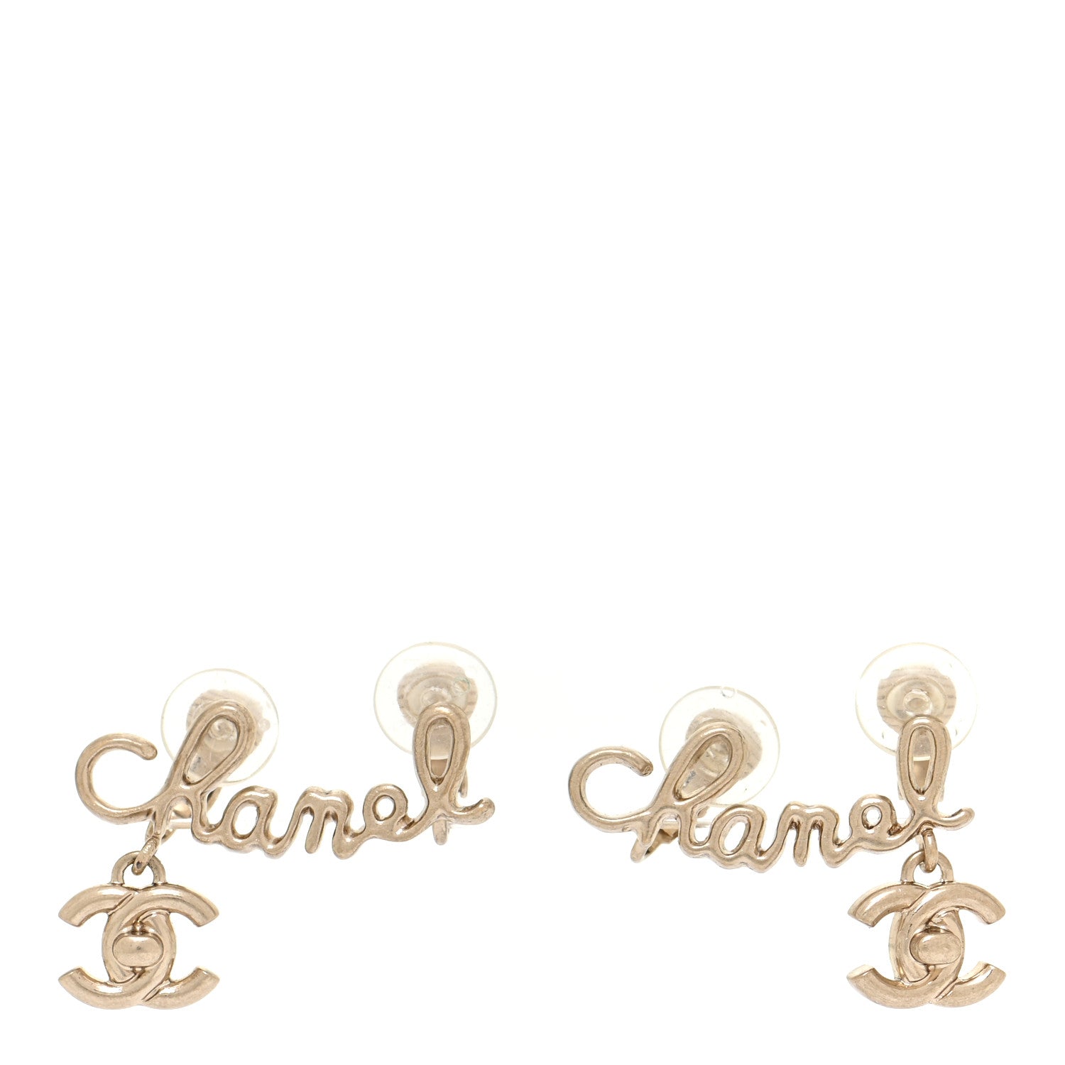 Chanel Metal CC Turnlock Climber Clip On Earrings Gold 1 of 5