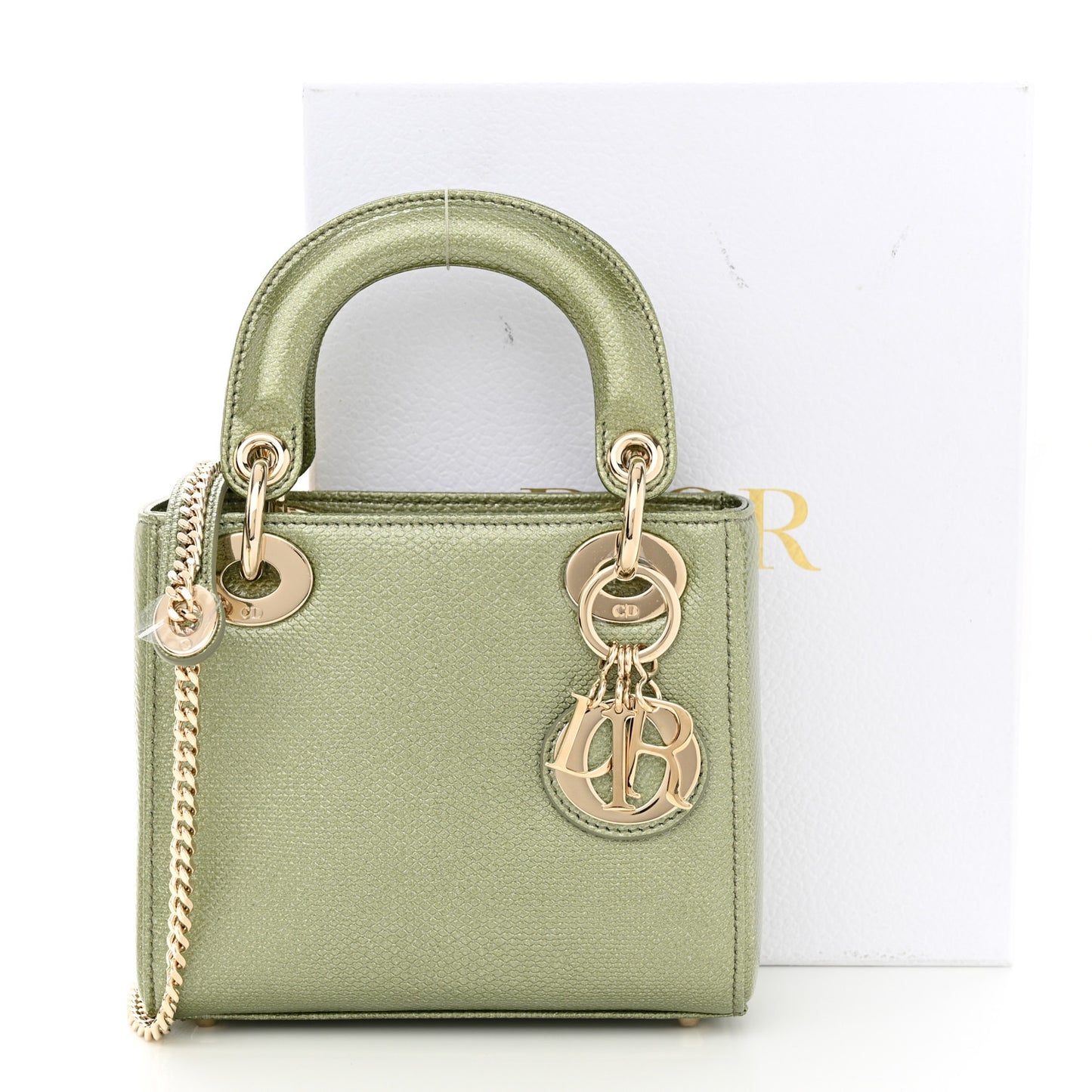 CHRISTIAN DIOR Metallic Lizard Mini Lady Dior Green
