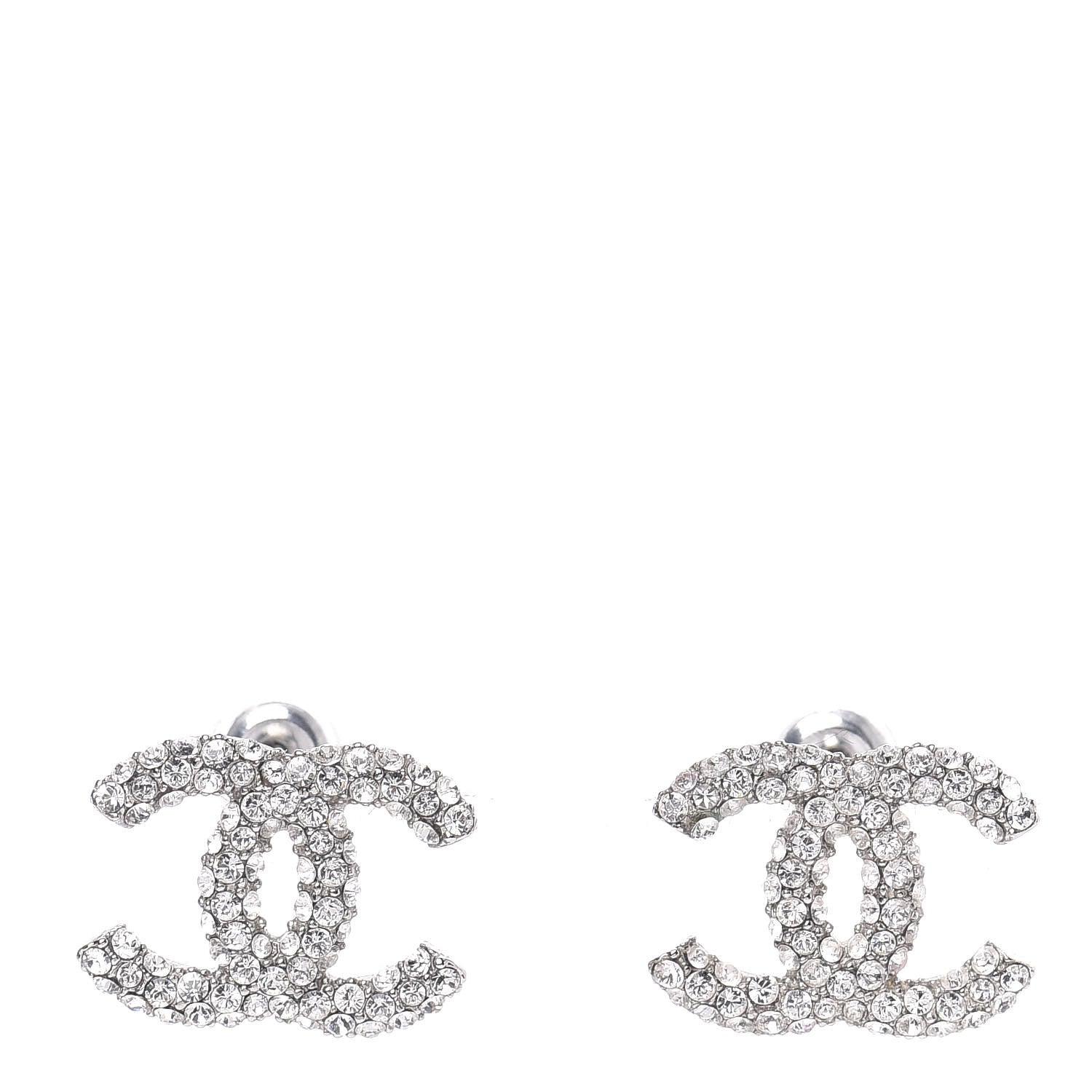 Chanel Crystal Large CC Earrings Silver 1 of 5