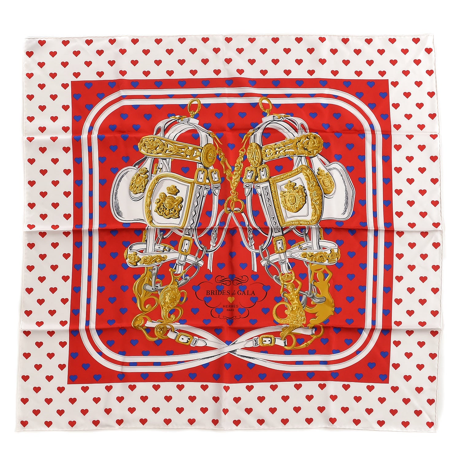 Hermes Silk Brides De Gala Love Scarf 90 Rouge Vif Marine White 1 of 5