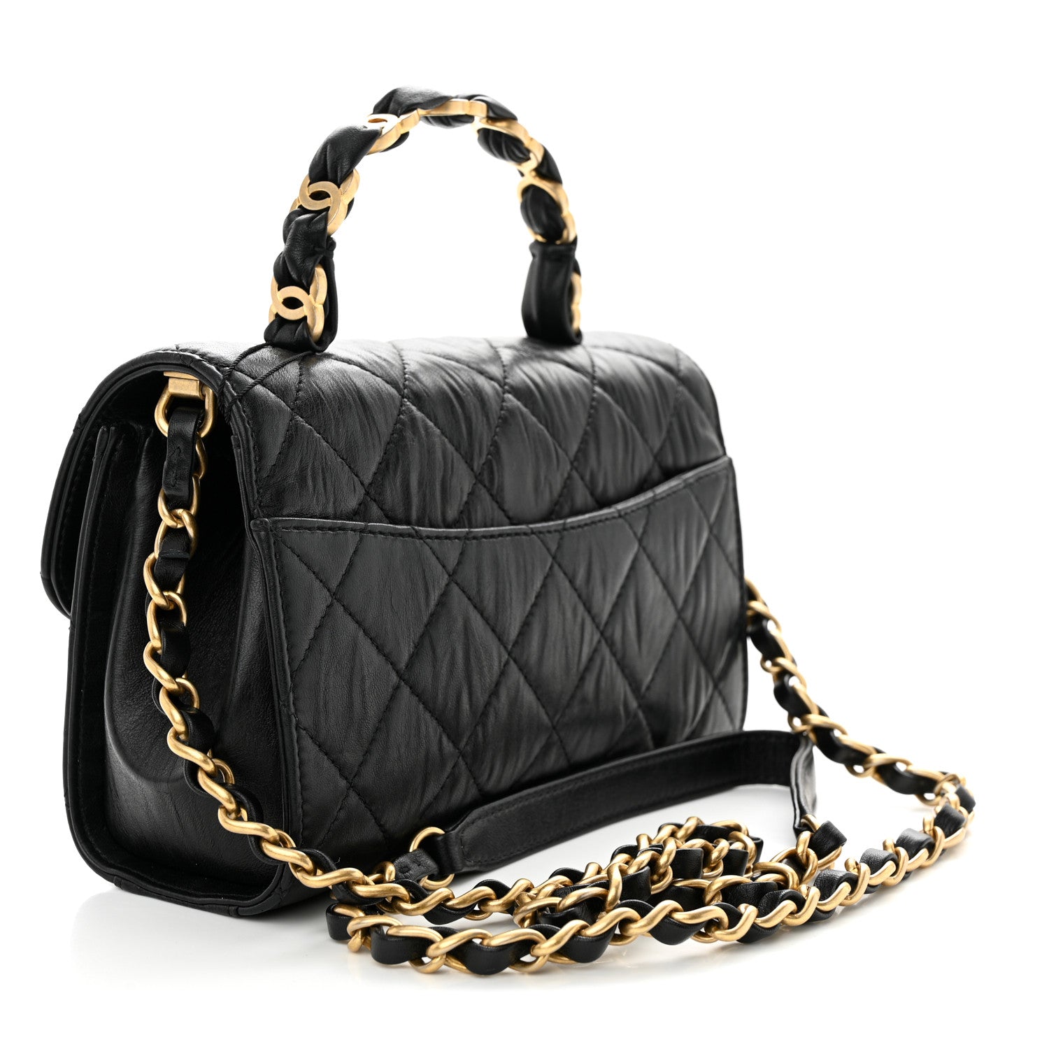Chanel Crumpled Lambskin Quilted Mini CC Links Top Handle Flap Black 3 of 11