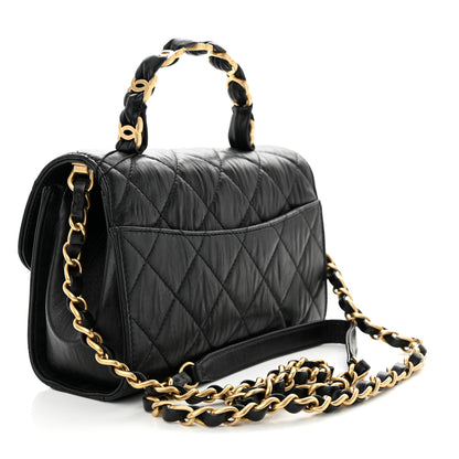 Chanel Crumpled Lambskin Quilted Mini CC Links Top Handle Flap Black 3 of 11