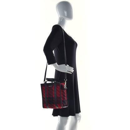 Balenciaga Wool Cuir Arena Plaid Diagonal Allover Logo Matelasse XS Bazar Shopper Tote Red Black 2 of 12