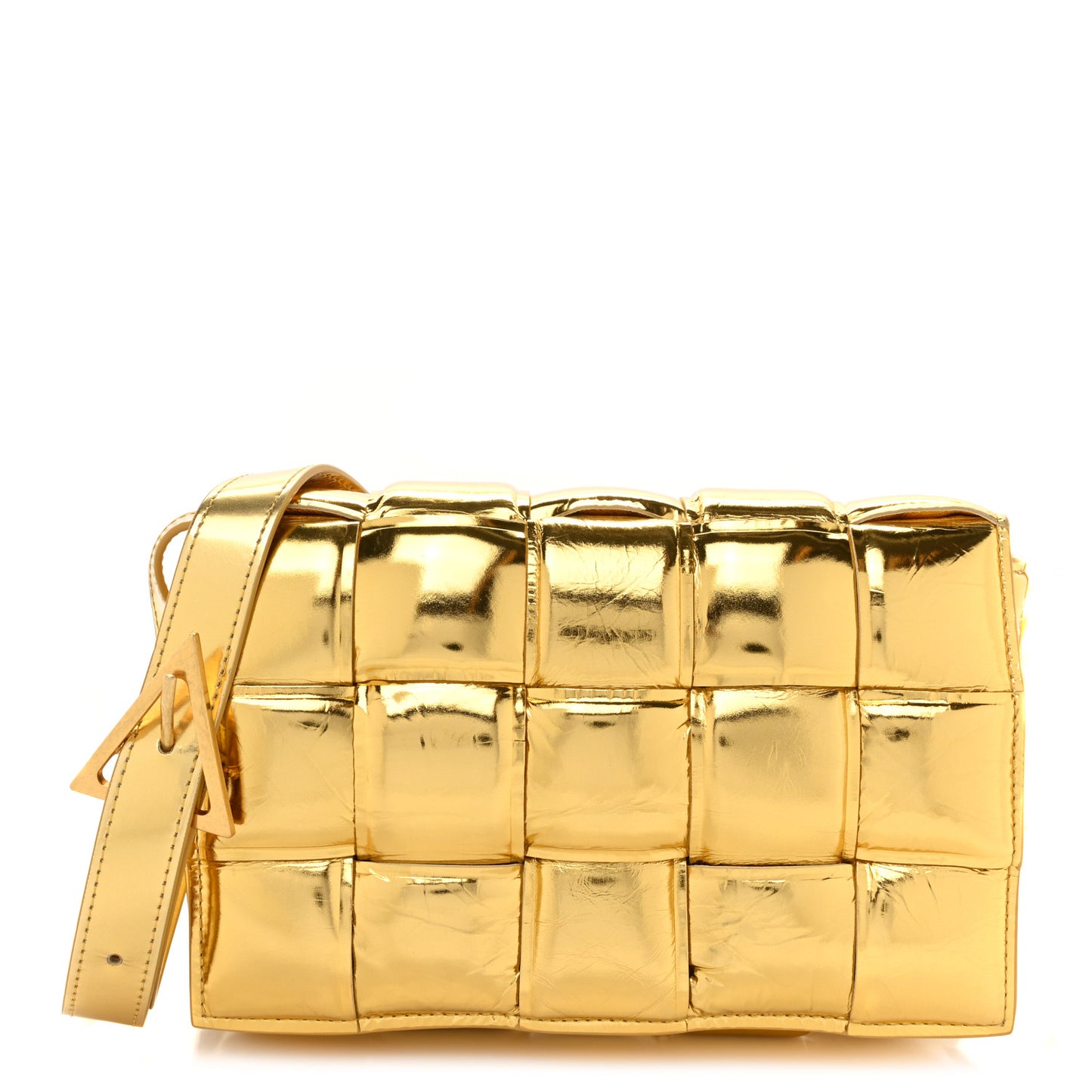 Mirror Lambskin Maxi Intreccio Padded Cassette Crossbody Bag Gold