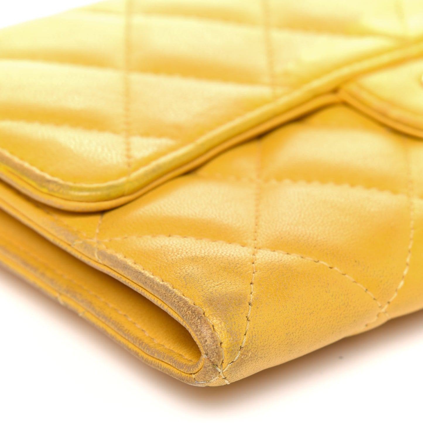 Lambskin Quilted Large Flap Wallet Yellow