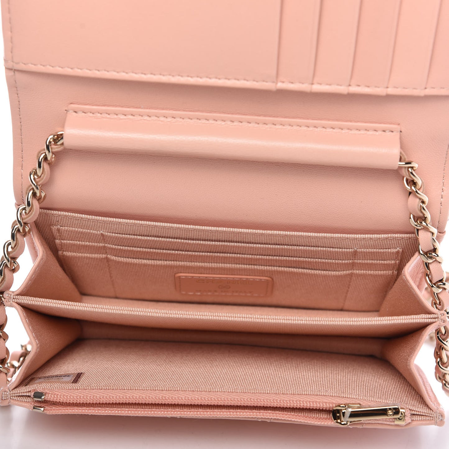 Lambskin Quilted Mini Wallet On Chain WOC Light Pink