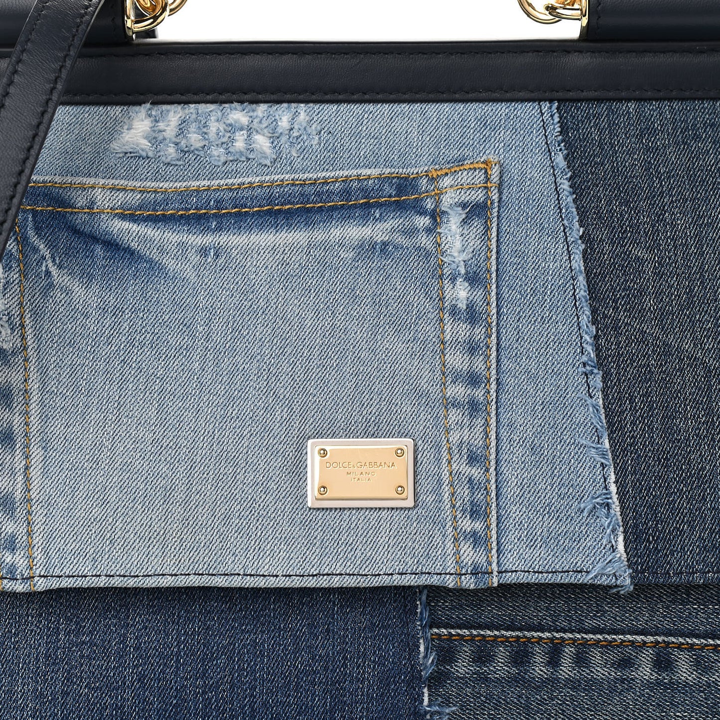 Calfskin Denim Patchwork Medium Miss Sicily Satchel Blue