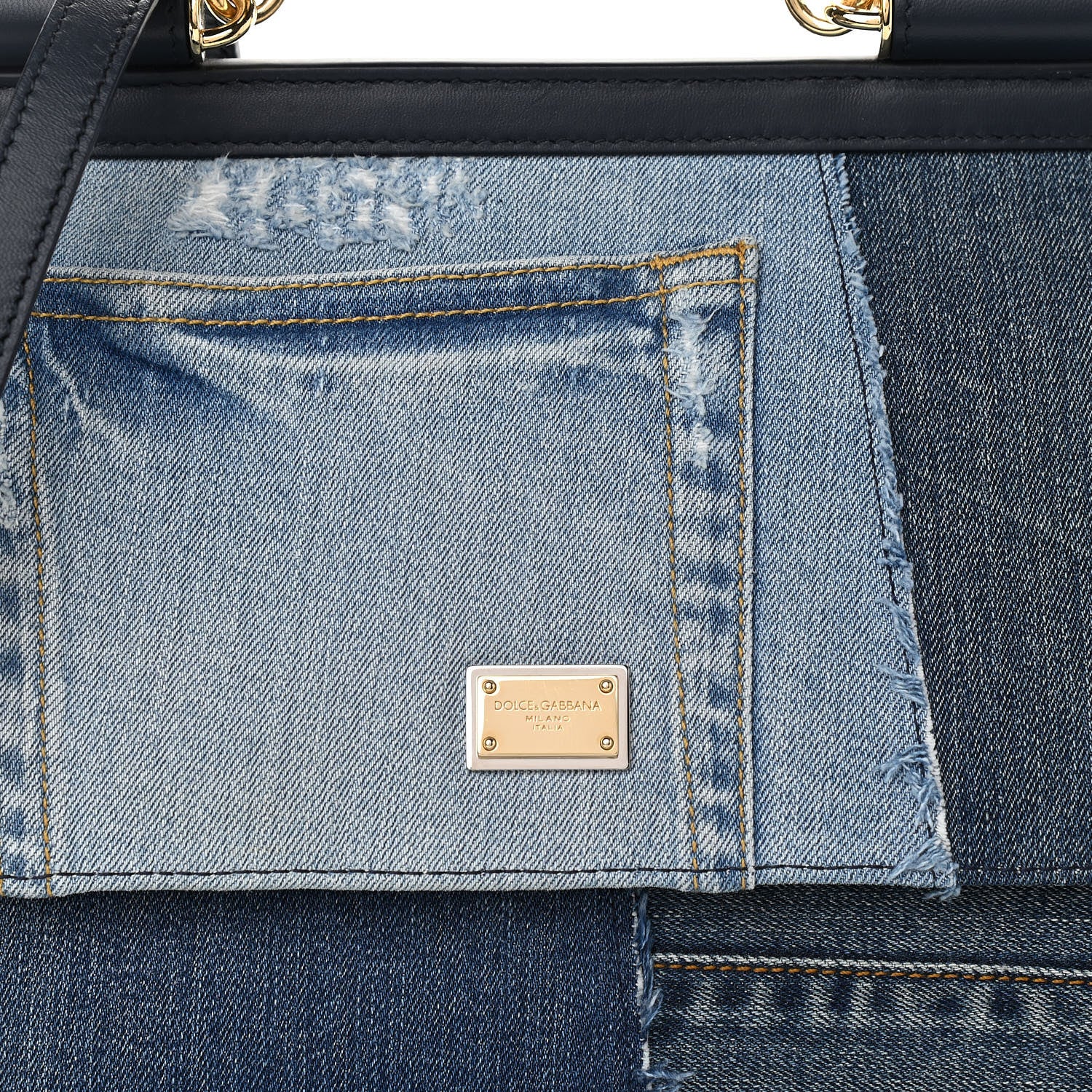 Dolce & Gabbana Calfskin Denim Patchwork Medium Miss Sicily Satchel Blue 10 of 10