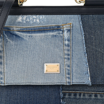 Dolce & Gabbana Calfskin Denim Patchwork Medium Miss Sicily Satchel Blue 10 of 10