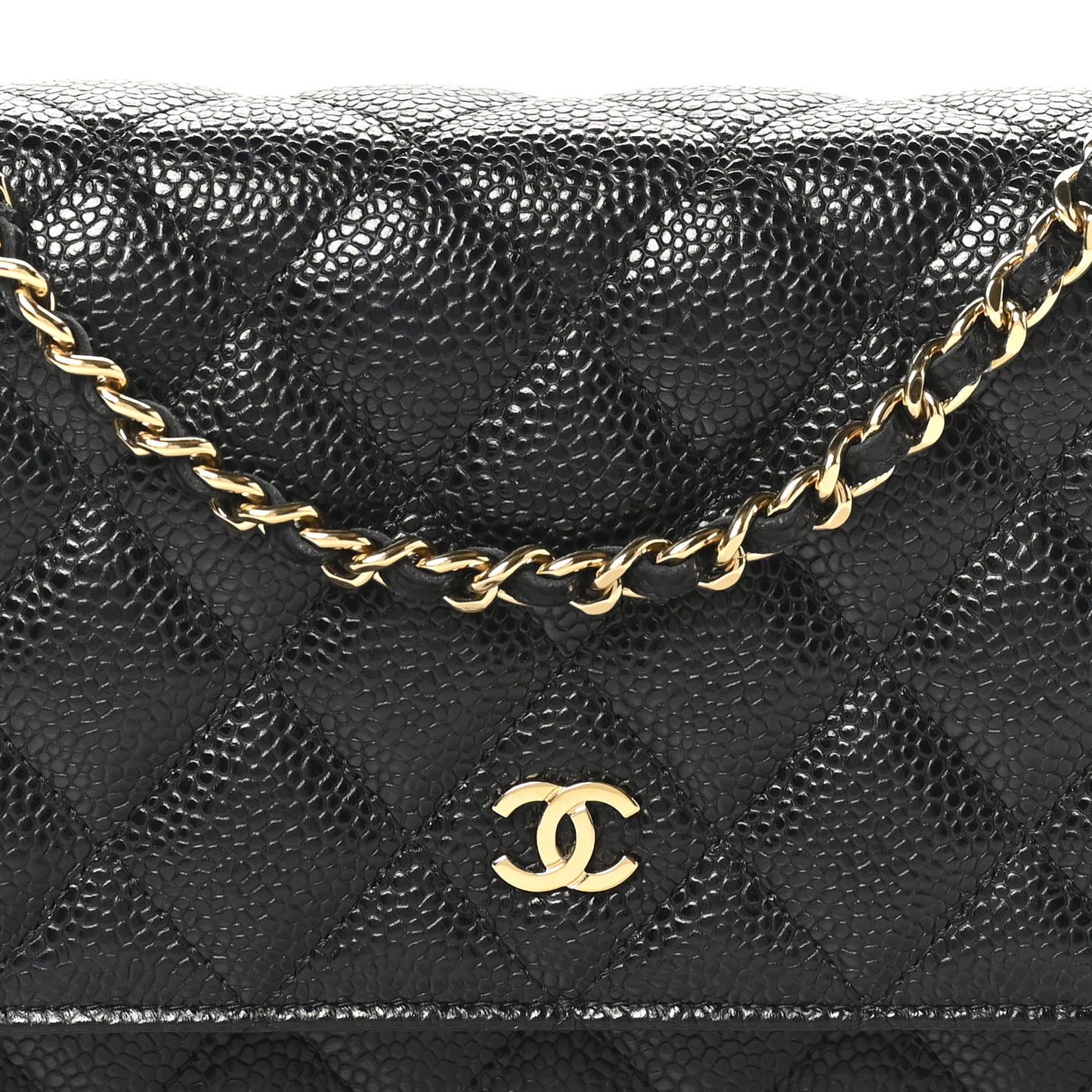 Caviar Quilted Wallet on Chain WOC Black