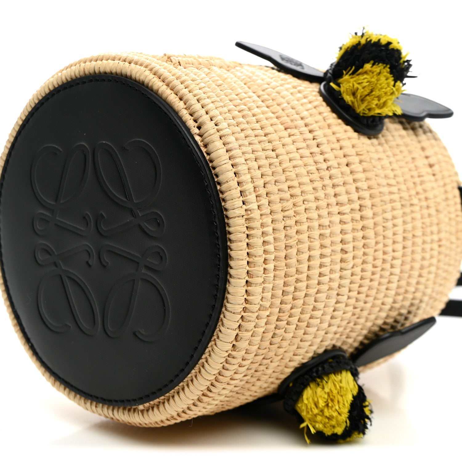 Loewe X PAULA'S IBIZA Raffia Calfskin Beehive Basket Tote Bag Natural Black 10 of 10