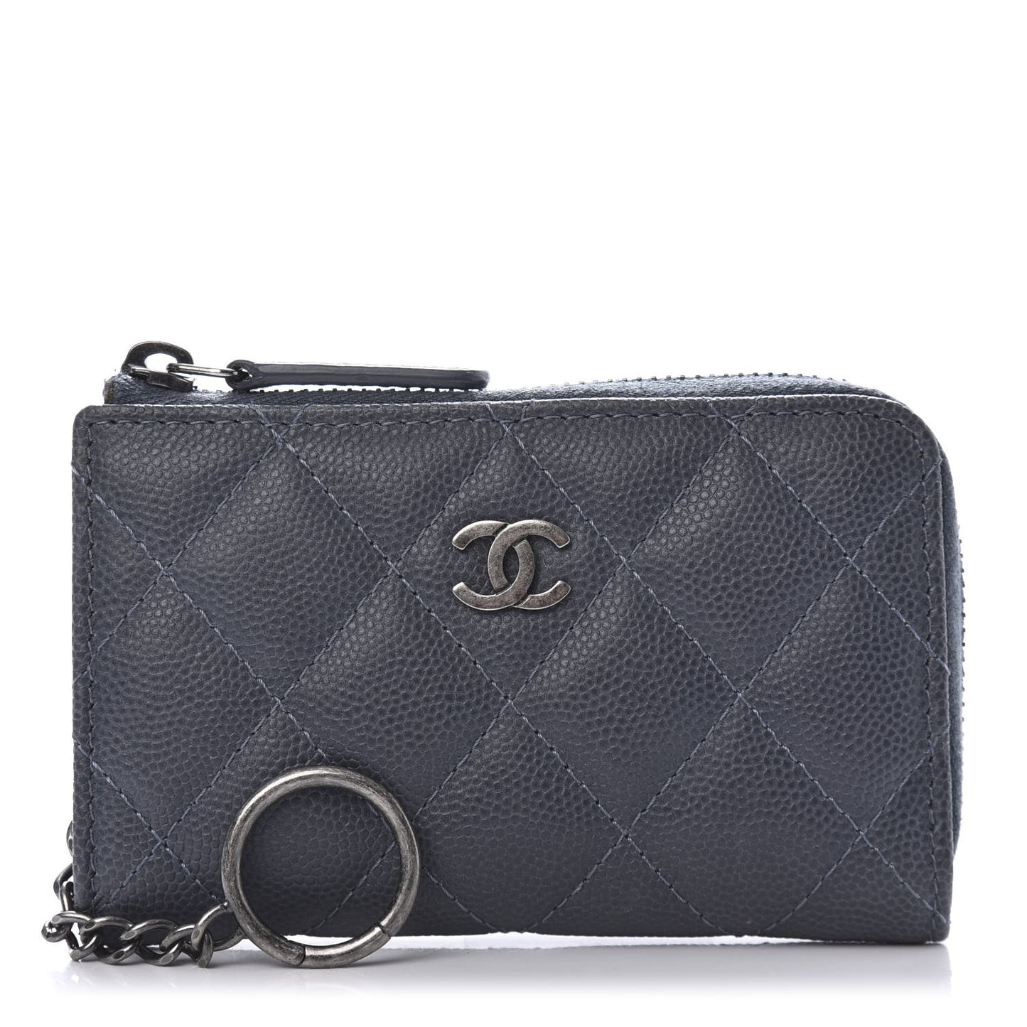 Caviar Quilted Key Holder Case Grey