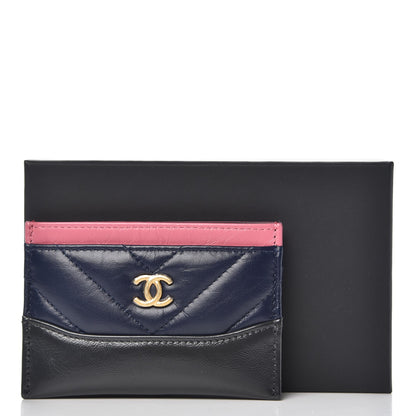 Chanel Aged Calfskin Chevron Quilted Gabrielle Card Holder Wallet Pink Navy Charcoal 9 of 9