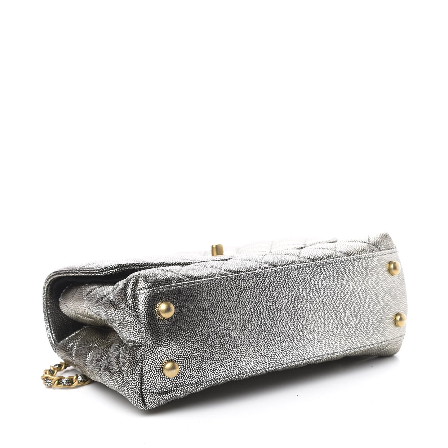 Metallic Caviar Quilted Mini Coco Handle Flap Silver