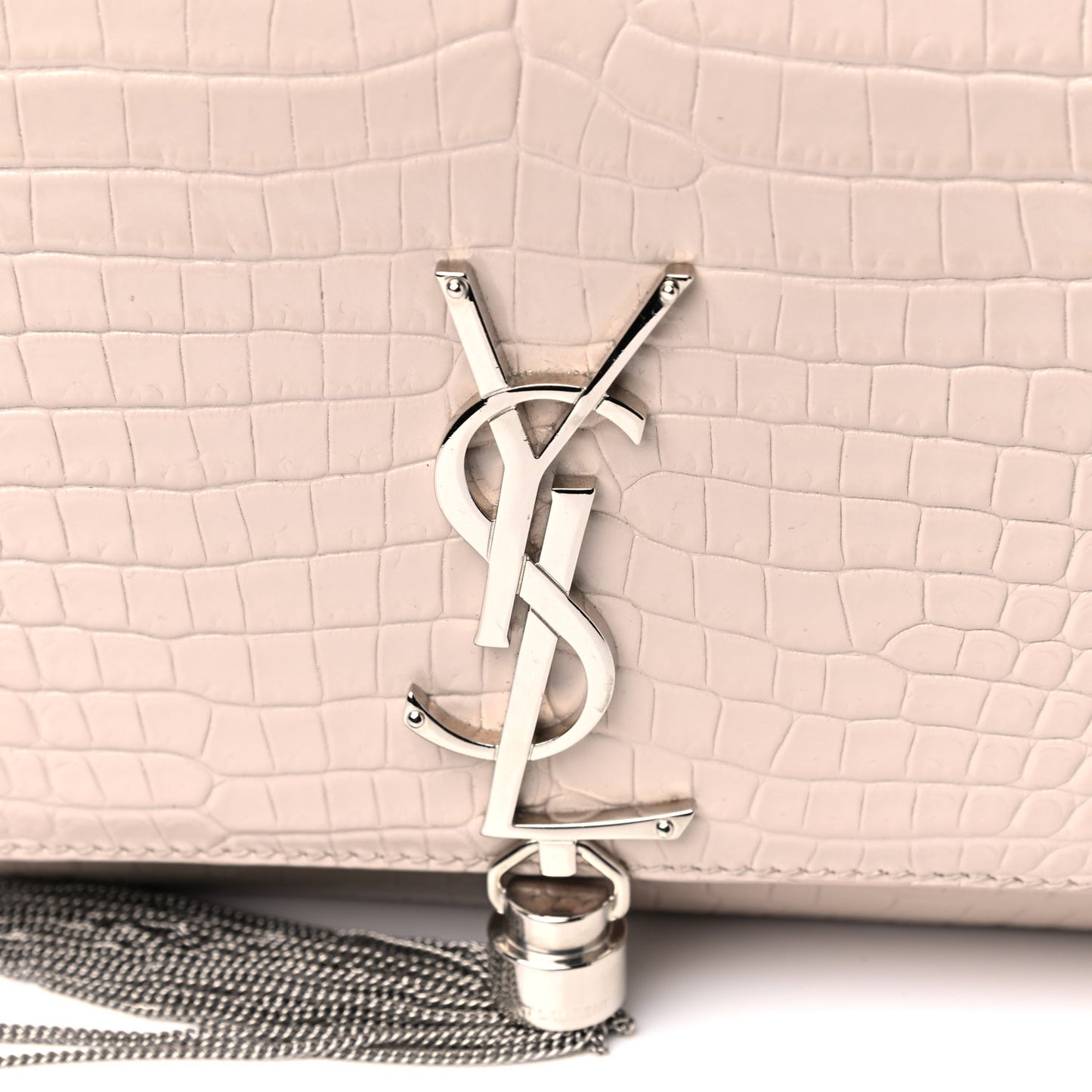 Calfskin Crocodile Embossed Medium Classic Monogram Kate Tassel Satchel Powder Pink