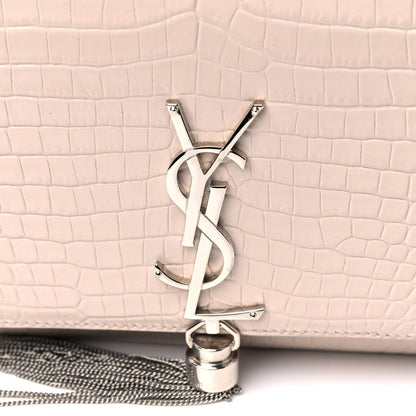 Saint Laurent Calfskin Crocodile Embossed Medium Classic Monogram Kate Tassel Satchel Powder Pink 15 of 16