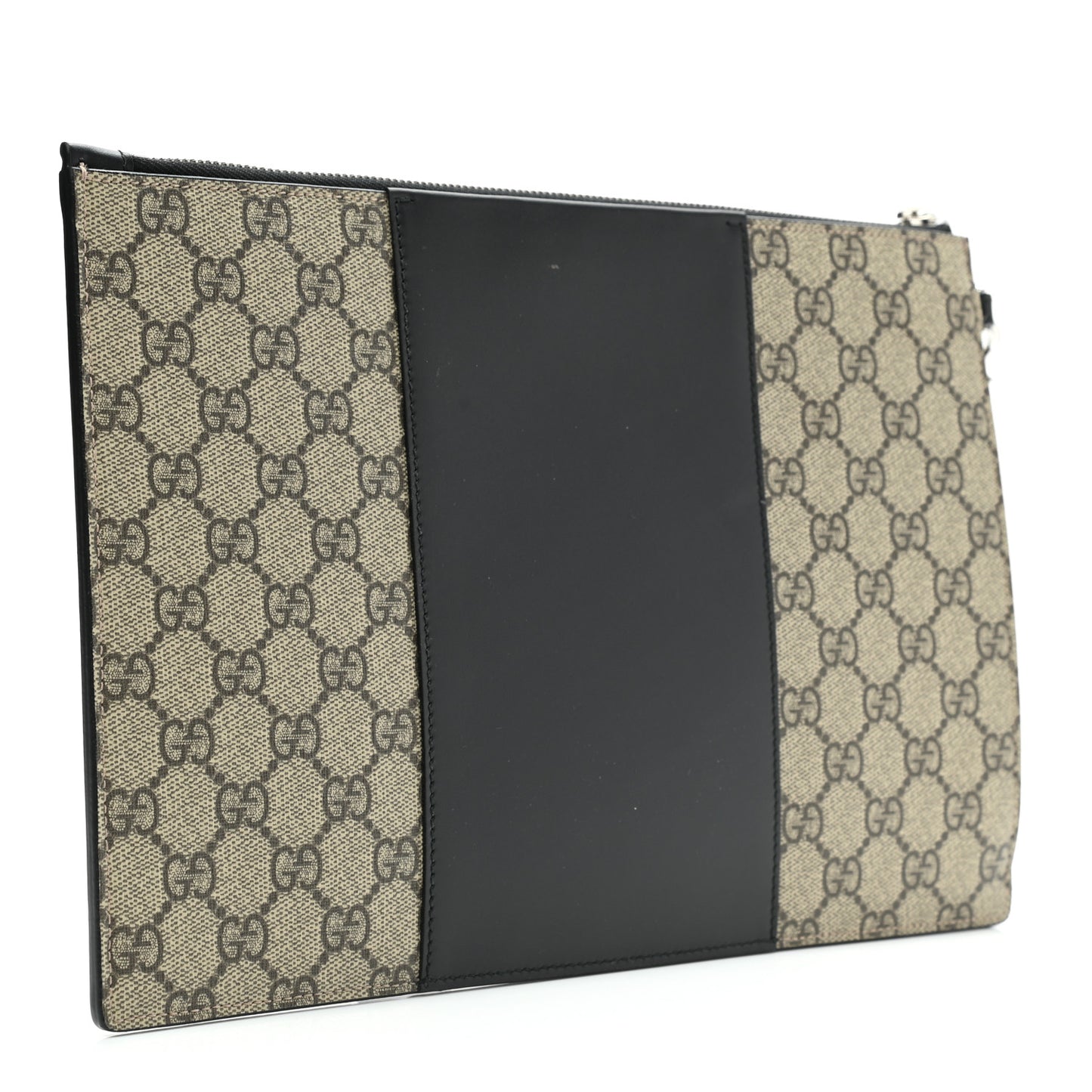 GG Supreme Monogram Zip Wristlet Pouch Beige Black